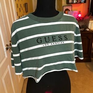 Guess Originals Los Angeles Green White Striped T-Shirt Embroidered